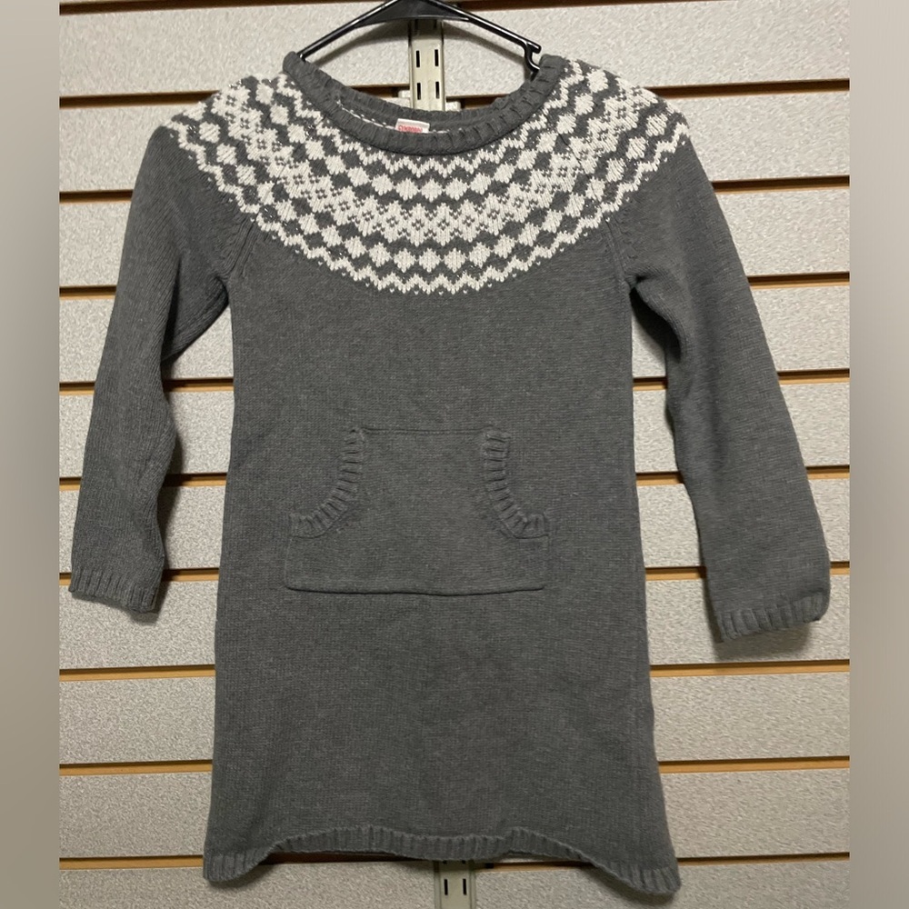 Gymboree 2010 Penguin Chalet Line Sweater Dress Gray White Front Pocket Size 7